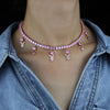 Iced Out Sparking Bling CZ Pink Pinky Necklace Women Jewelry Bling 5A CZ Tennis Chain Cute Lovely Bunny Charm Drip CZ Choker