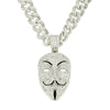 Iced Out V For Vendetta Pendant Necklace For Men Bling Rhinestone Cuban Chain Anonymous Hacker Mask Charm Choker Rapper Jewelry