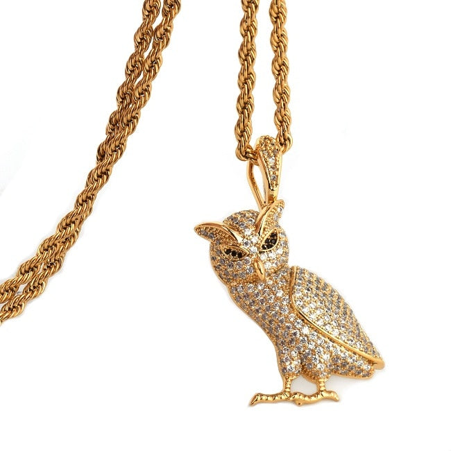 Iced Out Zircon Owl Pendant Animal Necklace Jewelry Gold Silver Copper Material Bling AAA C Men's Pendant For Women