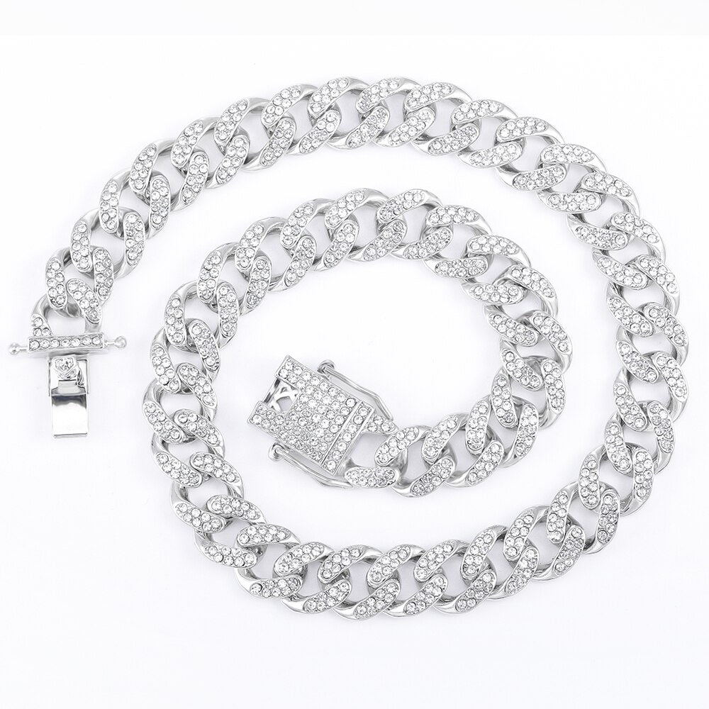 Iced Out men Cuban Necklace Chain Hip hop Jewelry Choker Gold Silver Color Rhinestone CZ Clasp for Men Rapper Necklaces Link