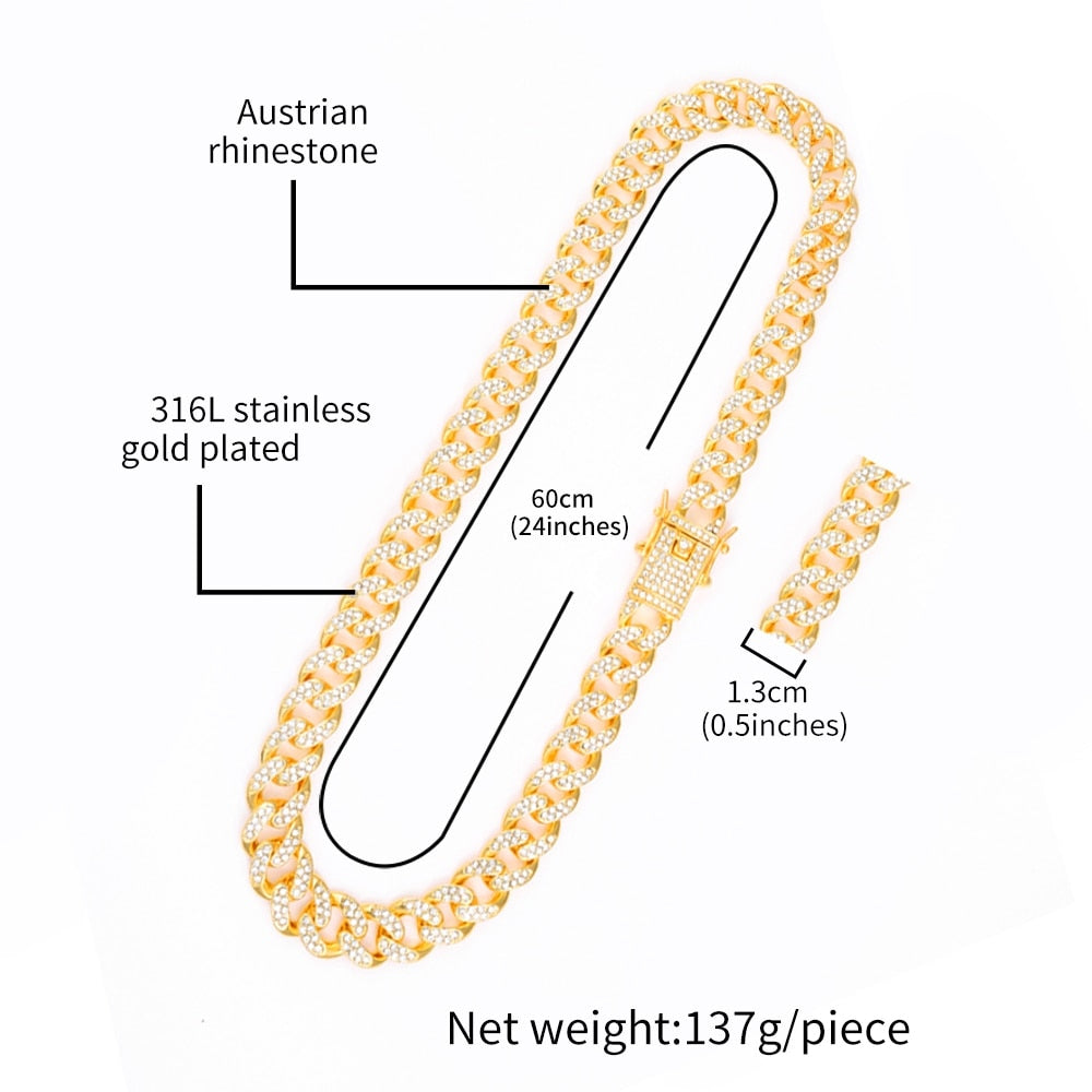 Iced Out men Cuban Necklace Chain Hip hop Jewelry Choker Gold Silver Color Rhinestone CZ Clasp for Men Rapper Necklaces Link