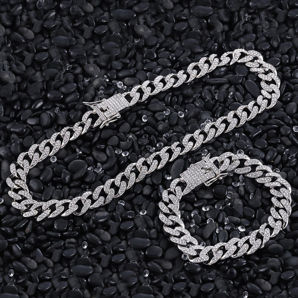 Iced Out men Cuban Necklace Chain Hip hop Jewelry Choker Gold Silver Color Rhinestone CZ Clasp for Men Rapper Necklaces Link