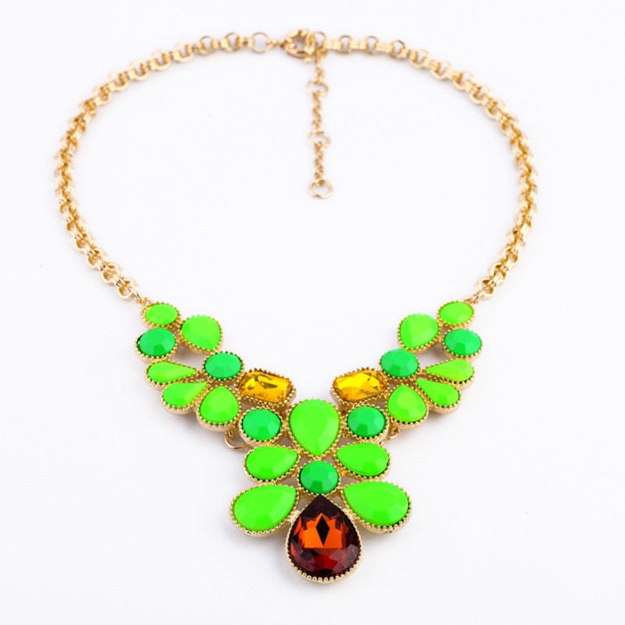 Imitation Gemstone Cluster Green Necklace Online Shopping India Bright Color Maxi Necklace Jewelry Accessories