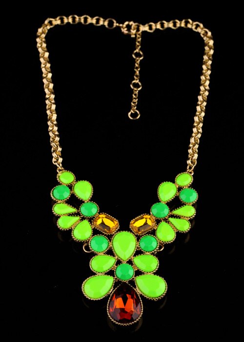 Imitation Gemstone Cluster Green Necklace Online Shopping India Bright Color Maxi Necklace Jewelry Accessories