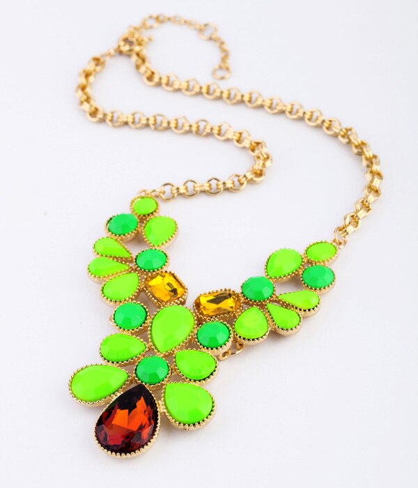 Imitation Gemstone Cluster Green Necklace Online Shopping India Bright Color Maxi Necklace Jewelry Accessories