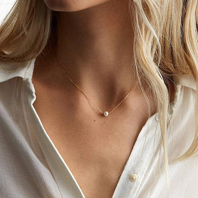 Imitation Pearl Invisible Transparent Thin Line Simple Choker Necklace Women Jewelry Collana Kolye Bijoux Collares Collier Femme