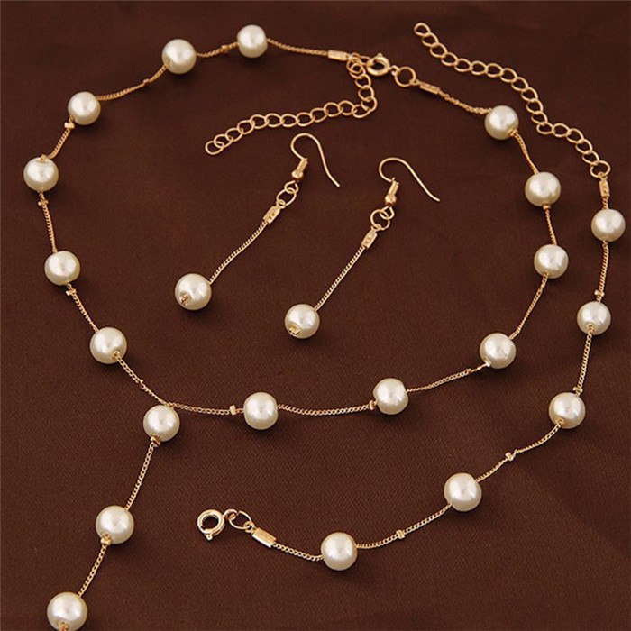 Imitation Pearl Jewelry Sets Women Necklace Bracelet Earrings Engagement Jewelery Bridal Wedding Accessories #228451