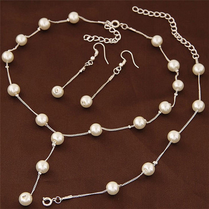 Imitation Pearl Jewelry Sets Women Necklace Bracelet Earrings Engagement Jewelery Bridal Wedding Accessories #228451