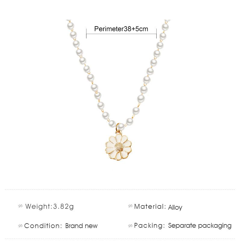 Imitation Pearl Necklace Gold Color Sunflower Pendant Necklaces Women Clavicle Chain Jewelry Accessories Choker Flowers Charm