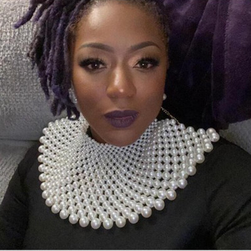 Imitation Pearls Chunky Statement Necklace for Women Bib Collar Choker Handmade Beaded Necklace Maxi Jewelry For Wedding Party