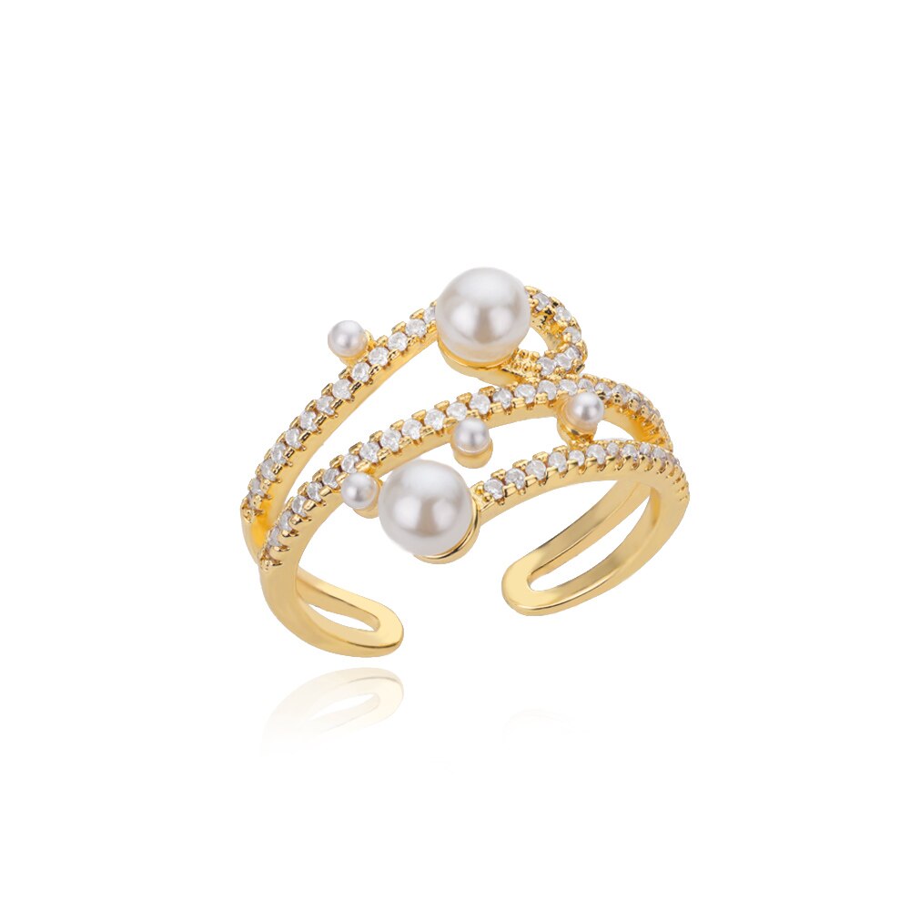 Imitation Pearls Rings for Women  Stainless Steel Gold Color Ring Cubic Zirconia Romantic Wedding Jewelry anillos mujer