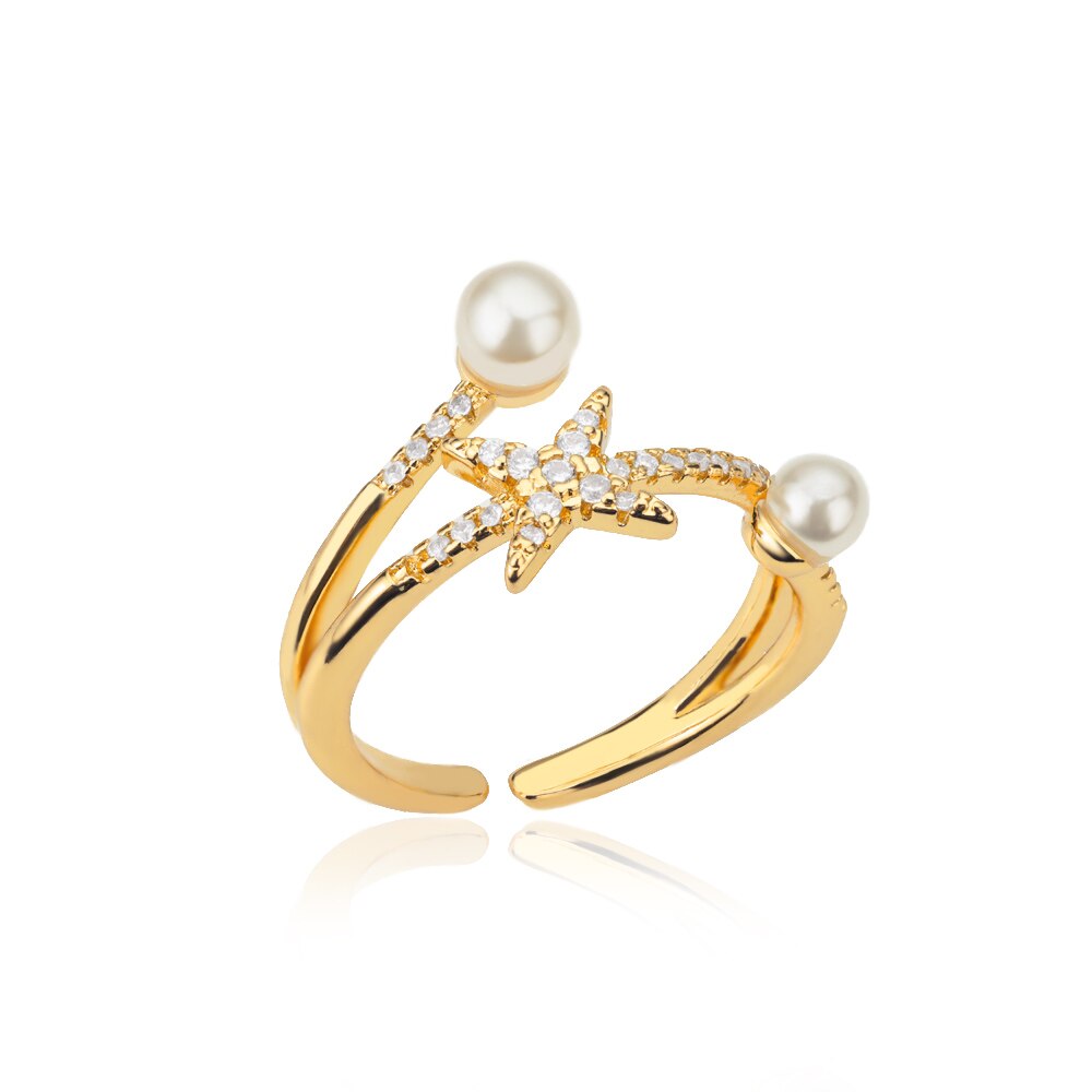 Imitation Pearls Rings for Women  Stainless Steel Gold Color Ring Cubic Zirconia Romantic Wedding Jewelry anillos mujer