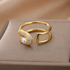 Imitation Pearls Rings for Women  Stainless Steel Gold Color Ring Cubic Zirconia Romantic Wedding Jewelry anillos mujer