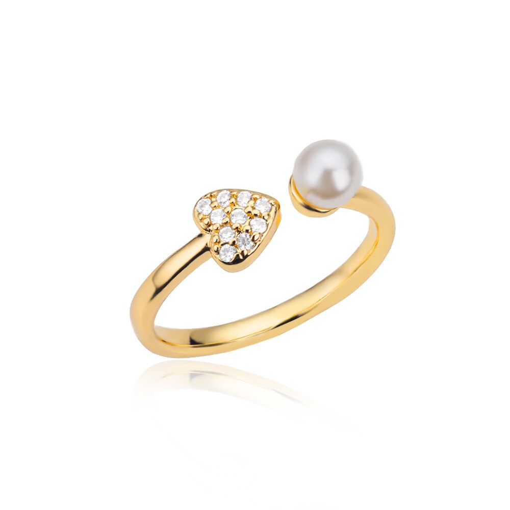 Imitation Pearls Rings for Women  Stainless Steel Gold Color Ring Cubic Zirconia Romantic Wedding Jewelry anillos mujer