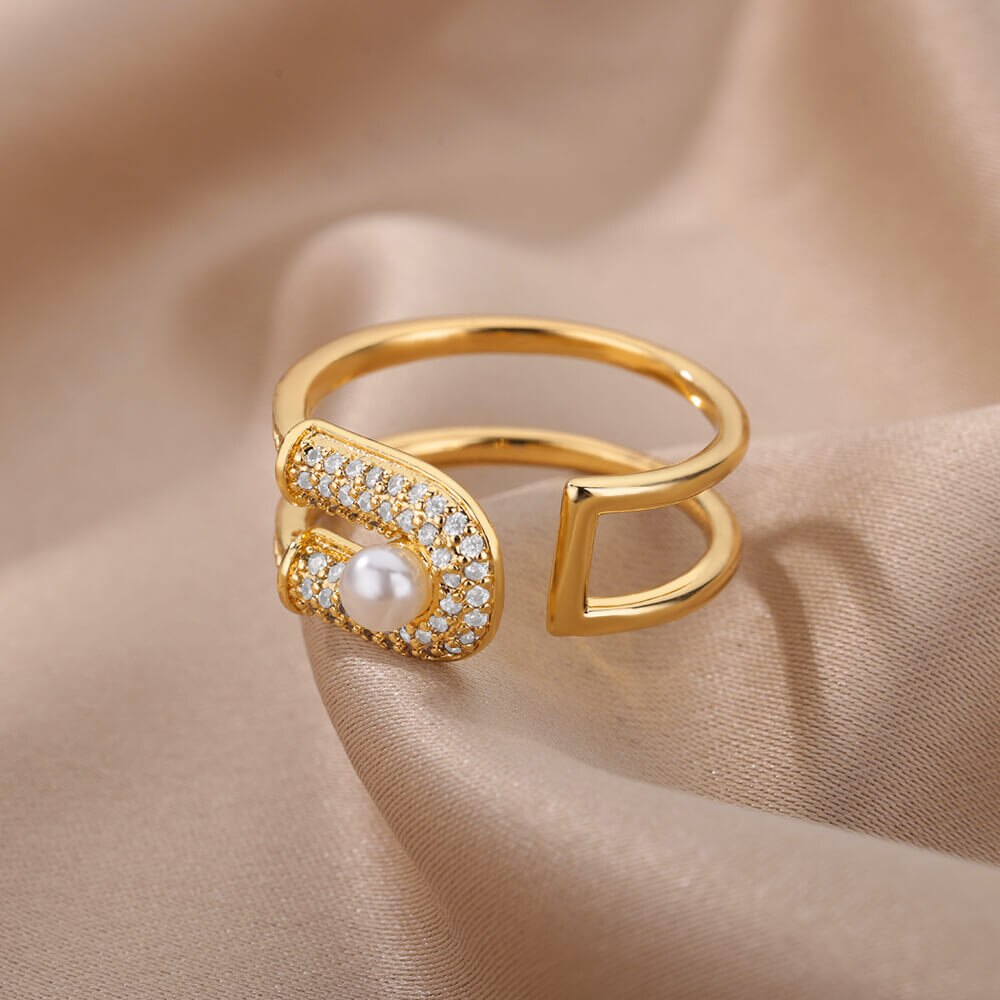 Imitation Pearls Rings for Women  Stainless Steel Gold Color Ring Cubic Zirconia Romantic Wedding Jewelry anillos mujer