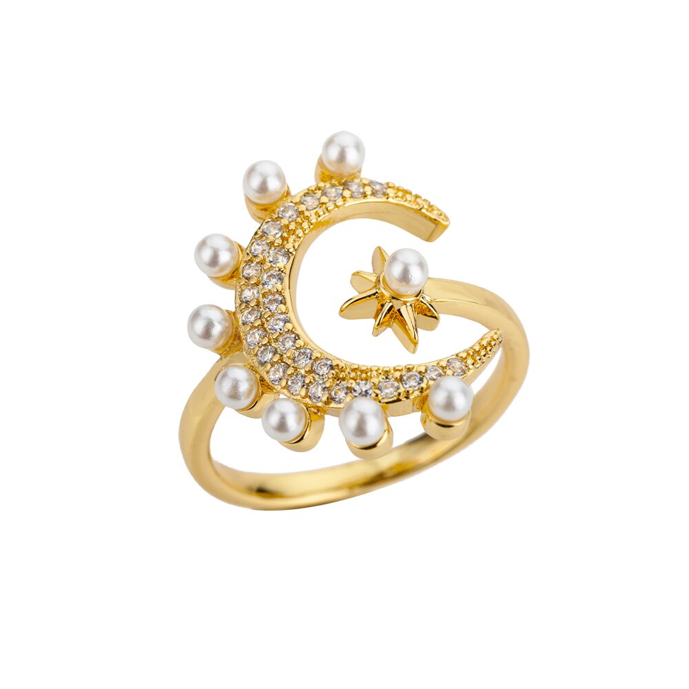 Imitation Pearls Rings for Women  Stainless Steel Gold Color Ring Cubic Zirconia Romantic Wedding Jewelry anillos mujer