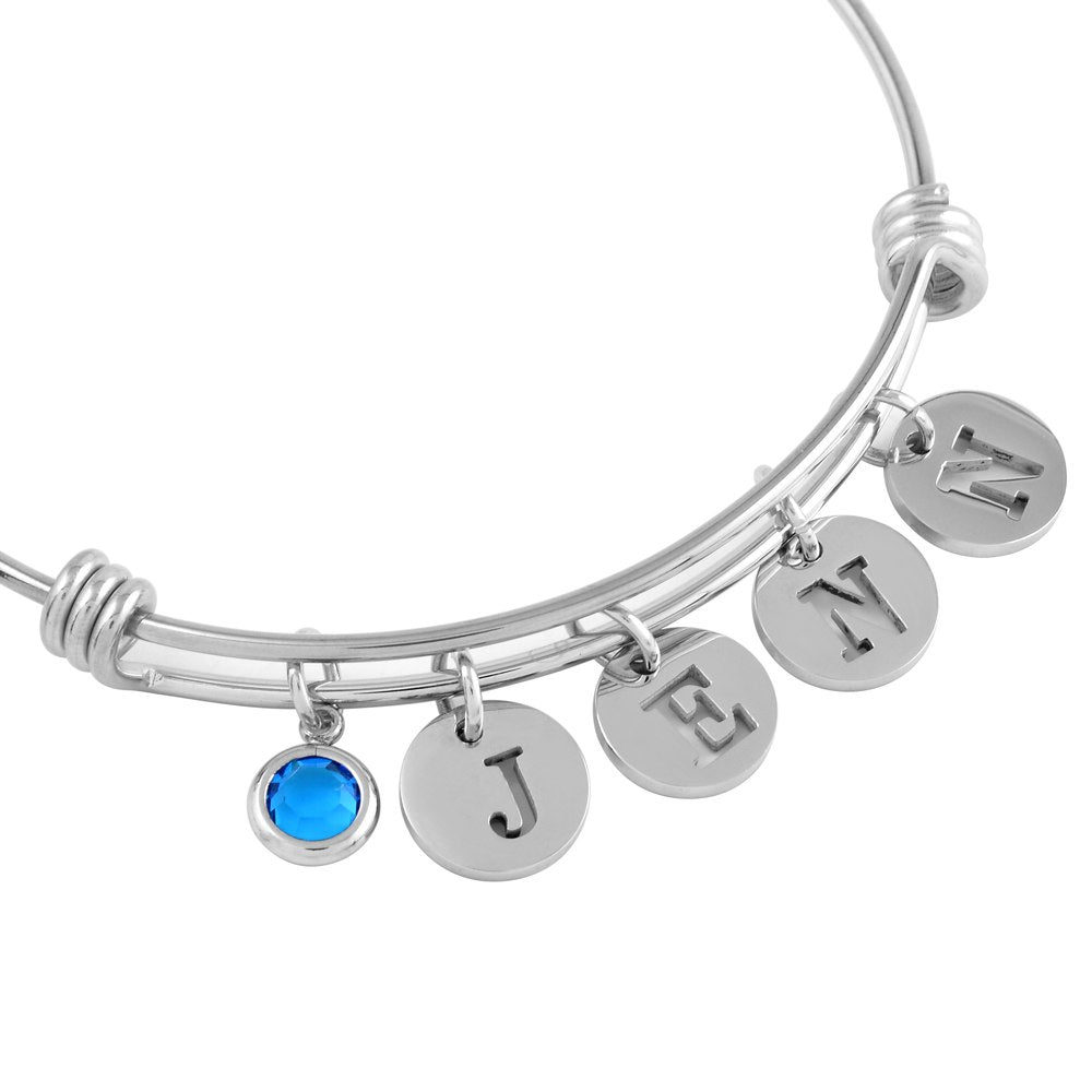 Bangle Wire Letter&Stone charms Bracelet Adjustable Expandable Wire Bangles for Women Fine Jewelry