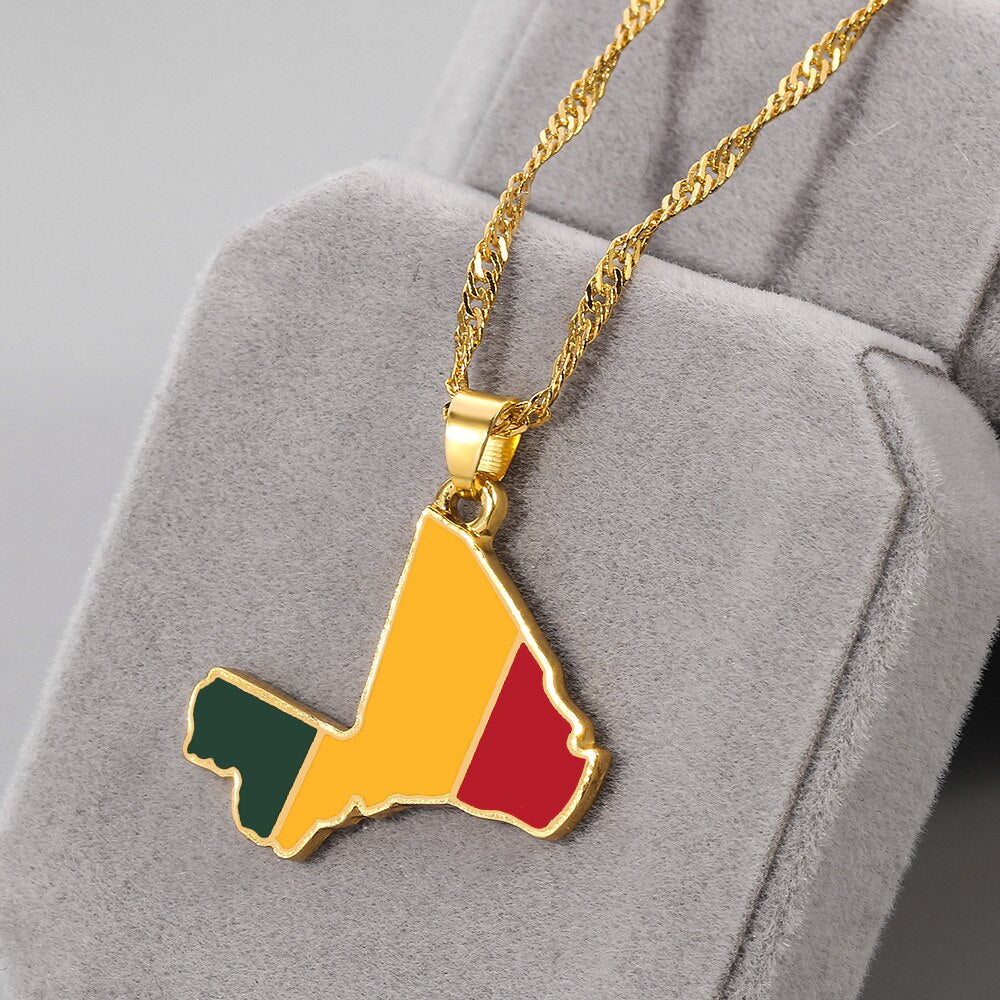 India Barbados Guyana Mali Brazil Map Pendant Necklace Women Men Gold Color Maps Hiphop Item Ethnic Jewelry 2021 Gifts