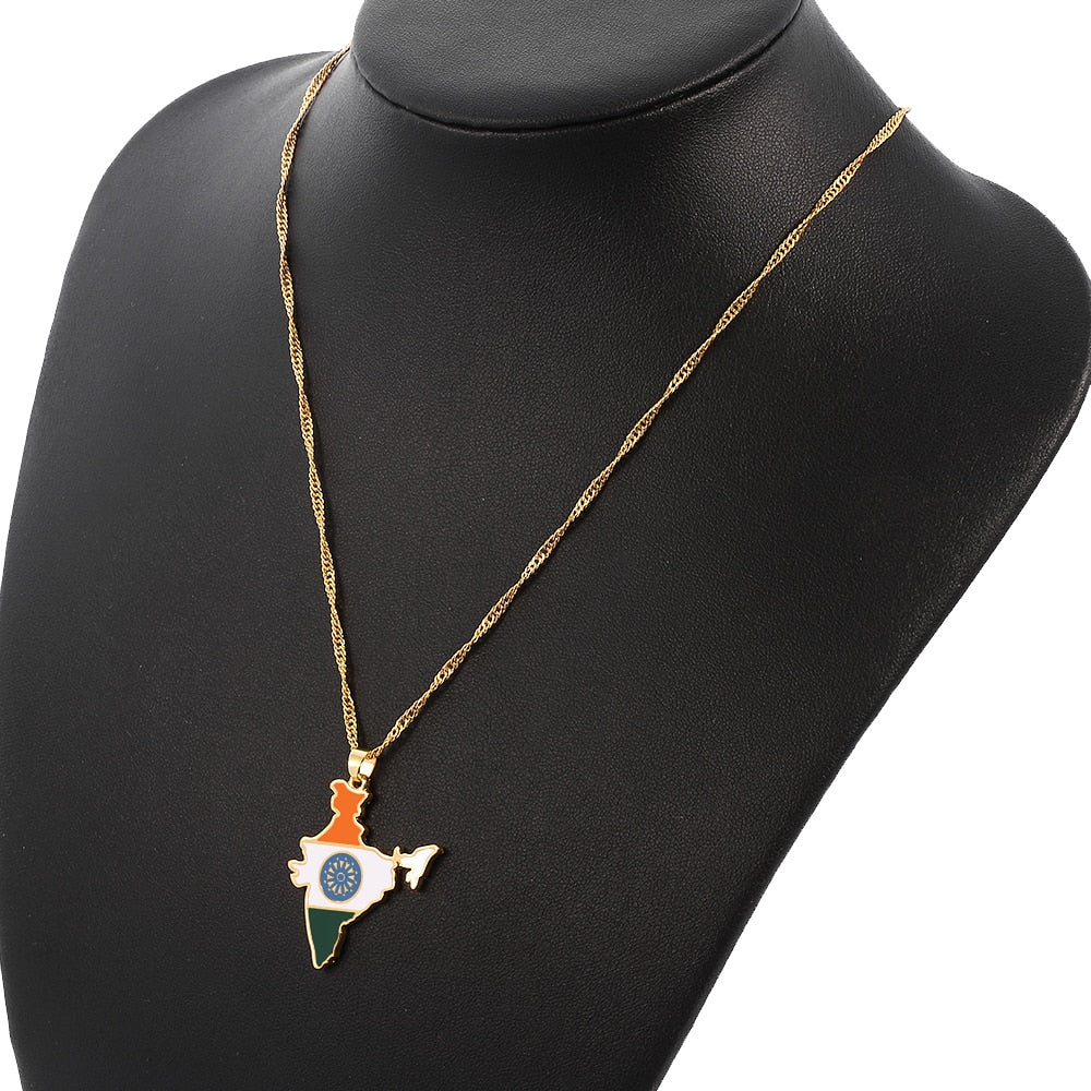 India Map Flag Pendant Necklaces Gold Color Water Wave Chain Map of Indian Necklace Women Choker Jewelry Accessories Gift
