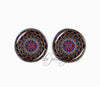 Indian om earring mandala flower stud earring glass cabochon round statement earring for women yoga jewelry spiritual pendant
