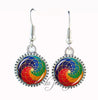 Indian om earring mandala flower stud earring glass cabochon round statement earring for women yoga jewelry spiritual pendant