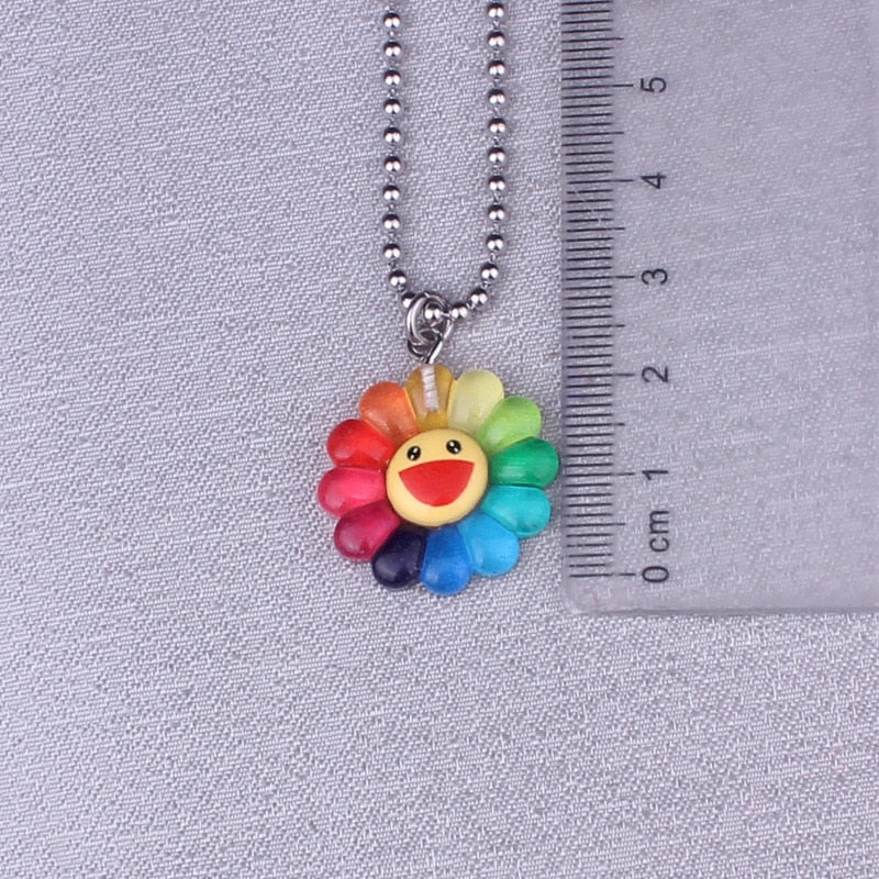 Indie Goth Acrylic Pendant Rainbow Sunflower Necklace for Women Men Chain Choker Collar Goblincore Jewelry Aesthetic Accessories