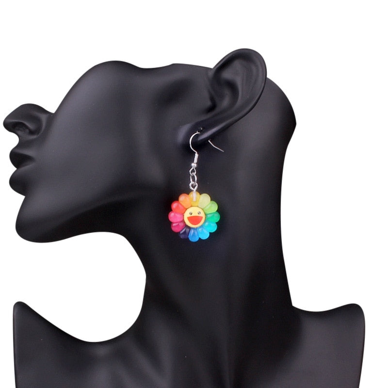 Indie Goth Acrylic Pendant Rainbow Sunflower Necklace for Women Men Chain Choker Collar Goblincore Jewelry Aesthetic Accessories