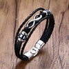 Infinity Sign Ancient Silver Beads Punk Men Bracelet Bangle Genuine Leather Hand Chain Buckle Friends Brazelt Man