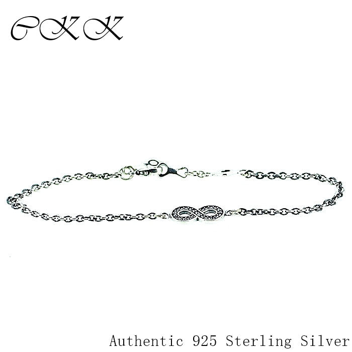 Infinity silver bracelet 100% 925 Sterling Silver Clear Cz Link Chain Bracelets for Women Girl Gift PRB004