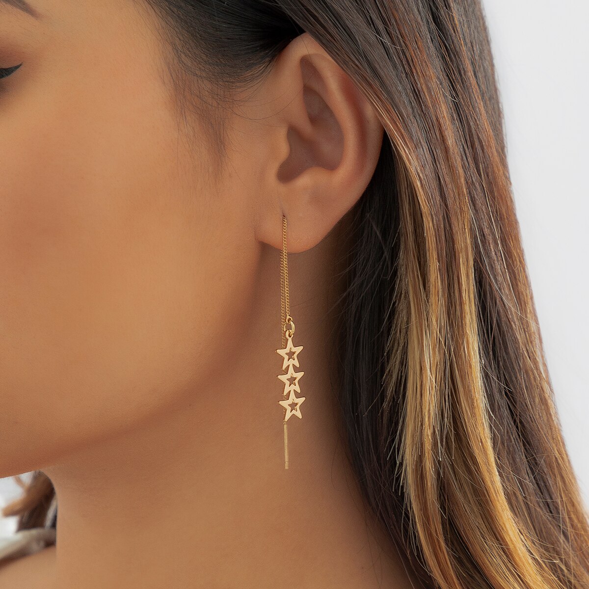 IngeSight.Z 1 Pair Simple Hollowed out Stars Ear line for Women Gold Color Long Tassel Hanging Earrings Jewelry Brincos Bijoux