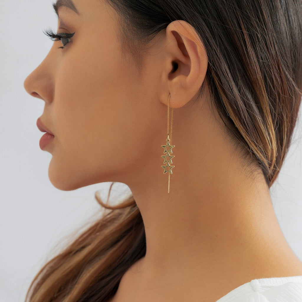 IngeSight.Z 1 Pair Simple Hollowed out Stars Ear line for Women Gold Color Long Tassel Hanging Earrings Jewelry Brincos Bijoux