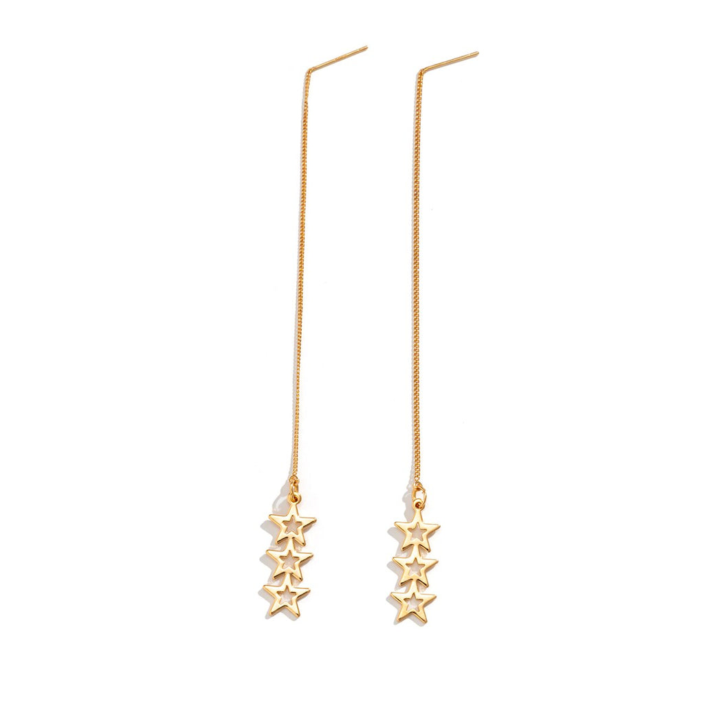 IngeSight.Z 1 Pair Simple Hollowed out Stars Ear line for Women Gold Color Long Tassel Hanging Earrings Jewelry Brincos Bijoux