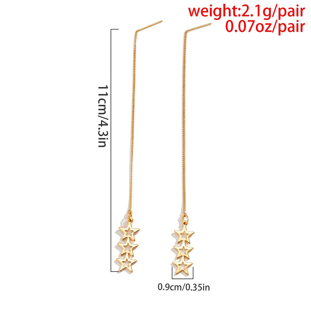 IngeSight.Z 1 Pair Simple Hollowed out Stars Ear line for Women Gold Color Long Tassel Hanging Earrings Jewelry Brincos Bijoux