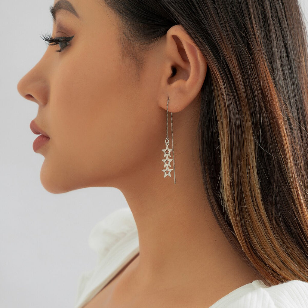 IngeSight.Z 1 Pair Simple Hollowed out Stars Ear line for Women Gold Color Long Tassel Hanging Earrings Jewelry Brincos Bijoux