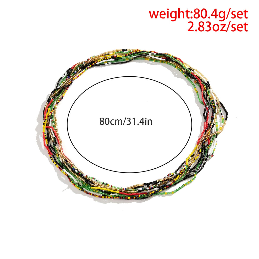 IngeSight.Z 10 Pcs Colorful Beaded Elastic Waist Chain for Women Sexy Beach Waistband Bikini African Belly Body Jewelry Gift