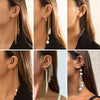 IngeSight.Z 1PC Imitation Pearl Sequins Long Tassel Earrings Kpop Arc Ear Hanging Fake Cartilage Clip Earrings Jewelry Accessory