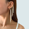 IngeSight.Z 1PC Imitation Pearl Sequins Long Tassel Earrings Kpop Arc Ear Hanging Fake Cartilage Clip Earrings Jewelry Accessory