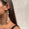 IngeSight.Z 1PC Imitation Pearl Sequins Long Tassel Earrings Kpop Arc Ear Hanging Fake Cartilage Clip Earrings Jewelry Accessory