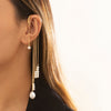 IngeSight.Z 1PC Imitation Pearl Sequins Long Tassel Earrings Kpop Arc Ear Hanging Fake Cartilage Clip Earrings Jewelry Accessory