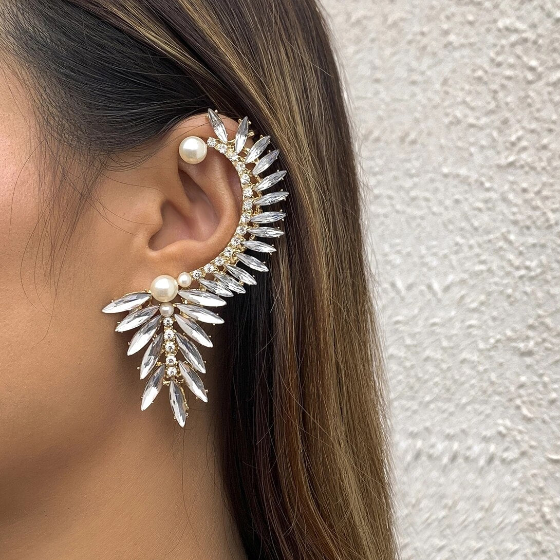 IngeSight.Z 1PC Shiny Full Rhinestones Crystal Stud Earrings Punk Arc Ear Hanging Piercing Earrings for Women Jewelry Brincos