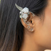 IngeSight.Z 1pcs White Pearl Flower Leaves Ear Clip for Women Simple Retro Elves Earrings Ear Bone Clips Jewelry Gift