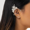 IngeSight.Z 1pcs White Pearl Flower Leaves Ear Clip for Women Simple Retro Elves Earrings Ear Bone Clips Jewelry Gift