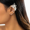 IngeSight.Z 1pcs White Pearl Flower Leaves Ear Clip for Women Simple Retro Elves Earrings Ear Bone Clips Jewelry Gift