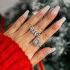 IngeSight.Z 2 Pcs Hollow Full Rhinestone Ring Set for Women  Silver Color Crystal Bridal Wedding Party Jewelry Finger Ring