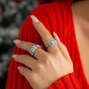 IngeSight.Z 2 Pcs Hollow Full Rhinestone Ring Set for Women  Silver Color Crystal Bridal Wedding Party Jewelry Finger Ring