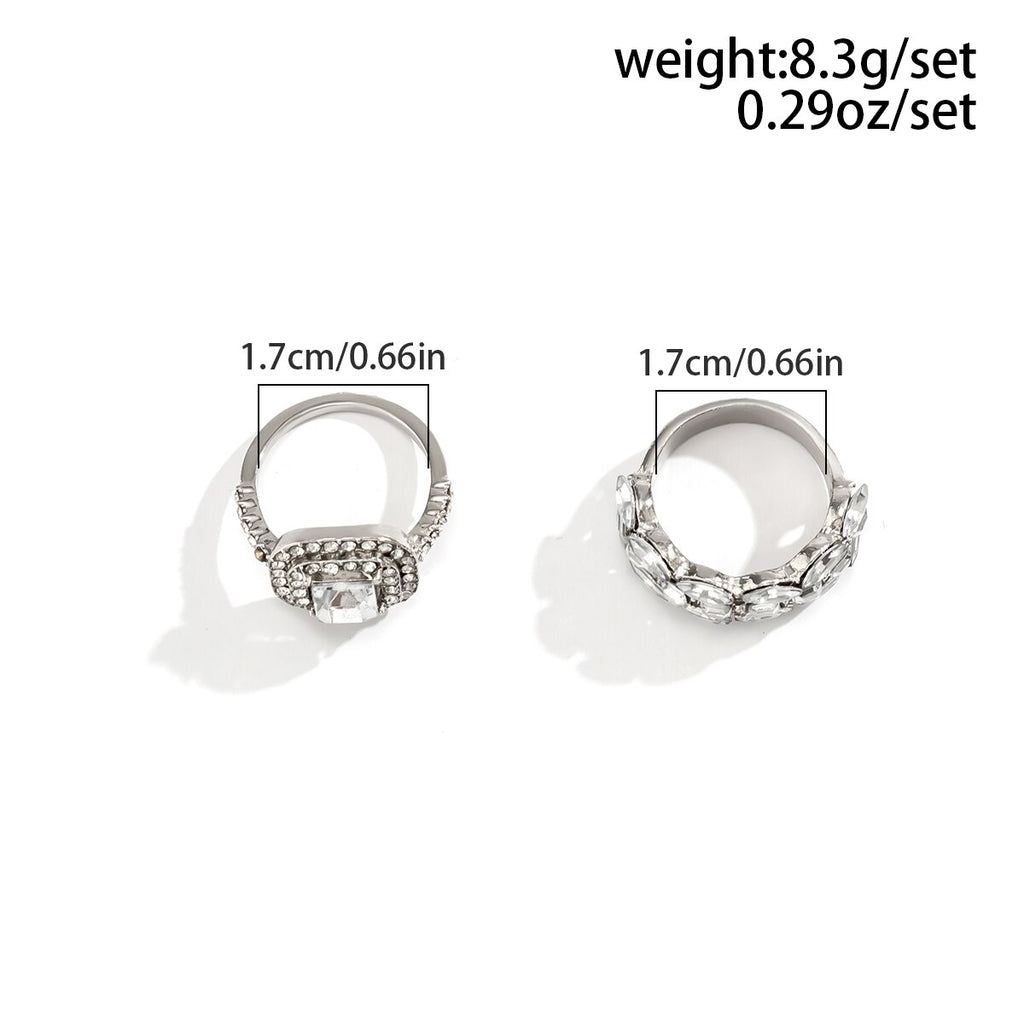 IngeSight.Z 2 Pcs Hollow Full Rhinestone Ring Set for Women  Silver Color Crystal Bridal Wedding Party Jewelry Finger Ring