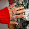 IngeSight.Z 2 Pcs Hollow Full Rhinestone Ring Set for Women  Silver Color Crystal Bridal Wedding Party Jewelry Finger Ring