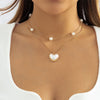 IngeSight.Z 2 Pcs/set Heart Shape Imitation Pearls Pendant Necklace For Women Punk Multilayer Square Snake Chain Choker Necklace
