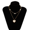 IngeSight.Z 2 Pcs/set Heart Shape Imitation Pearls Pendant Necklace For Women Punk Multilayer Square Snake Chain Choker Necklace