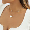 IngeSight.Z 2 Pcs/set Heart Shape Imitation Pearls Pendant Necklace For Women Punk Multilayer Square Snake Chain Choker Necklace